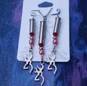 Browning Buck & .22 shell necklace earring set